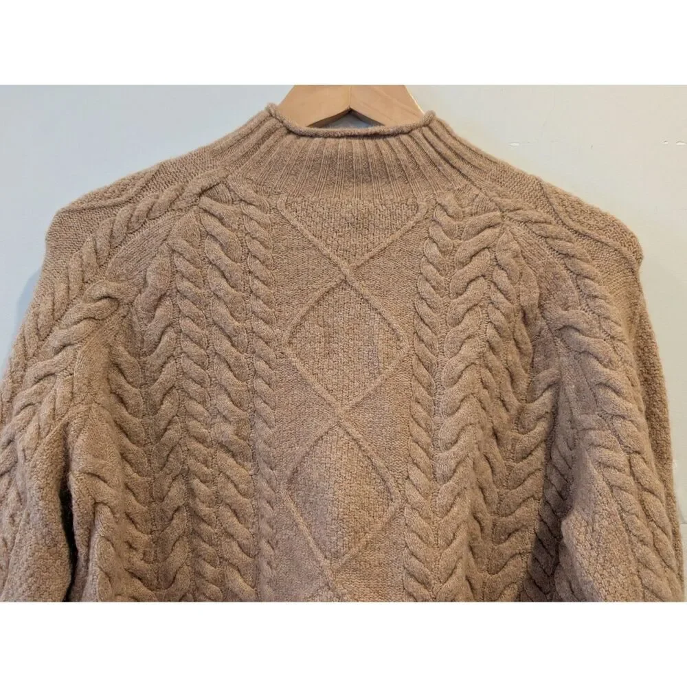J CREW Tan Camel Rollneck Cable Knit Sweater XXS Preppy Classic